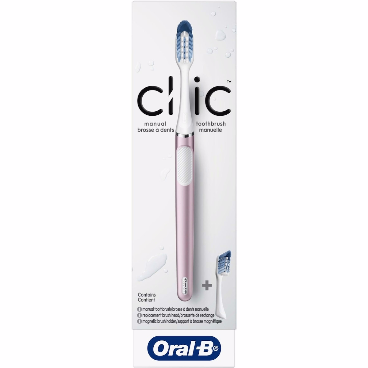 Oral-B Clic 수동 칫솔(로즈)와 2개 교체 가능한 브러시 헤드 및 1개 자석 브러시 마운트 Oral-B Clic 수동 칫솔(로즈)와 2개 교체 가능한 브러시 헤드 및 1개 자석 브러시 마운트