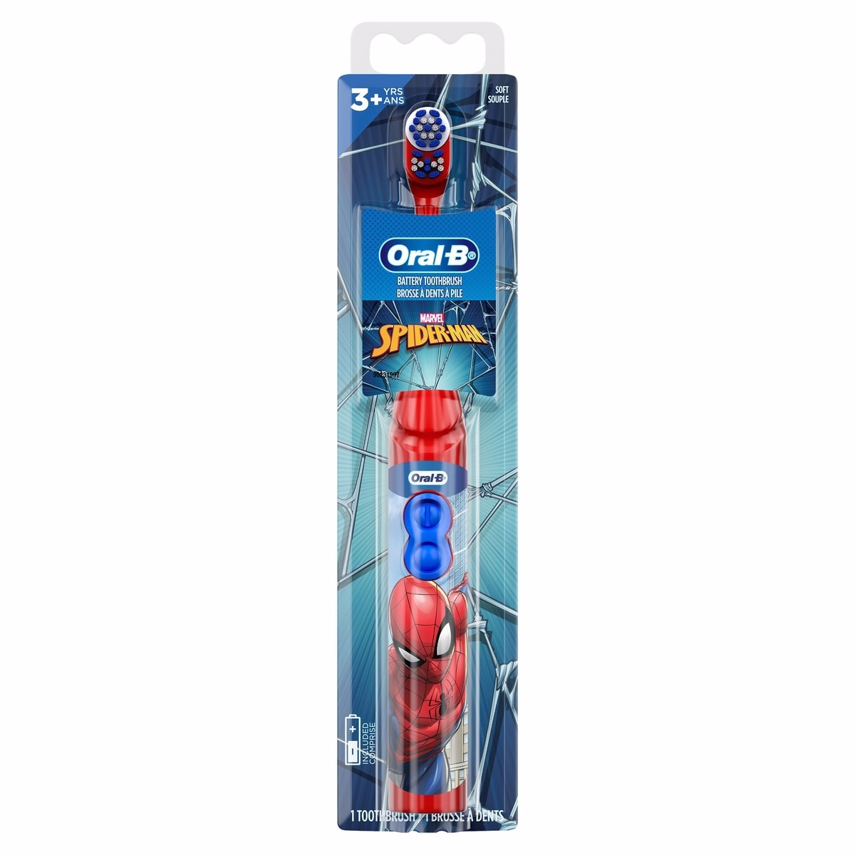 Oral-B Kid's Battery Toothbrush featuring Marvel's Spiderman, Soft Bristles, for Kids 3+