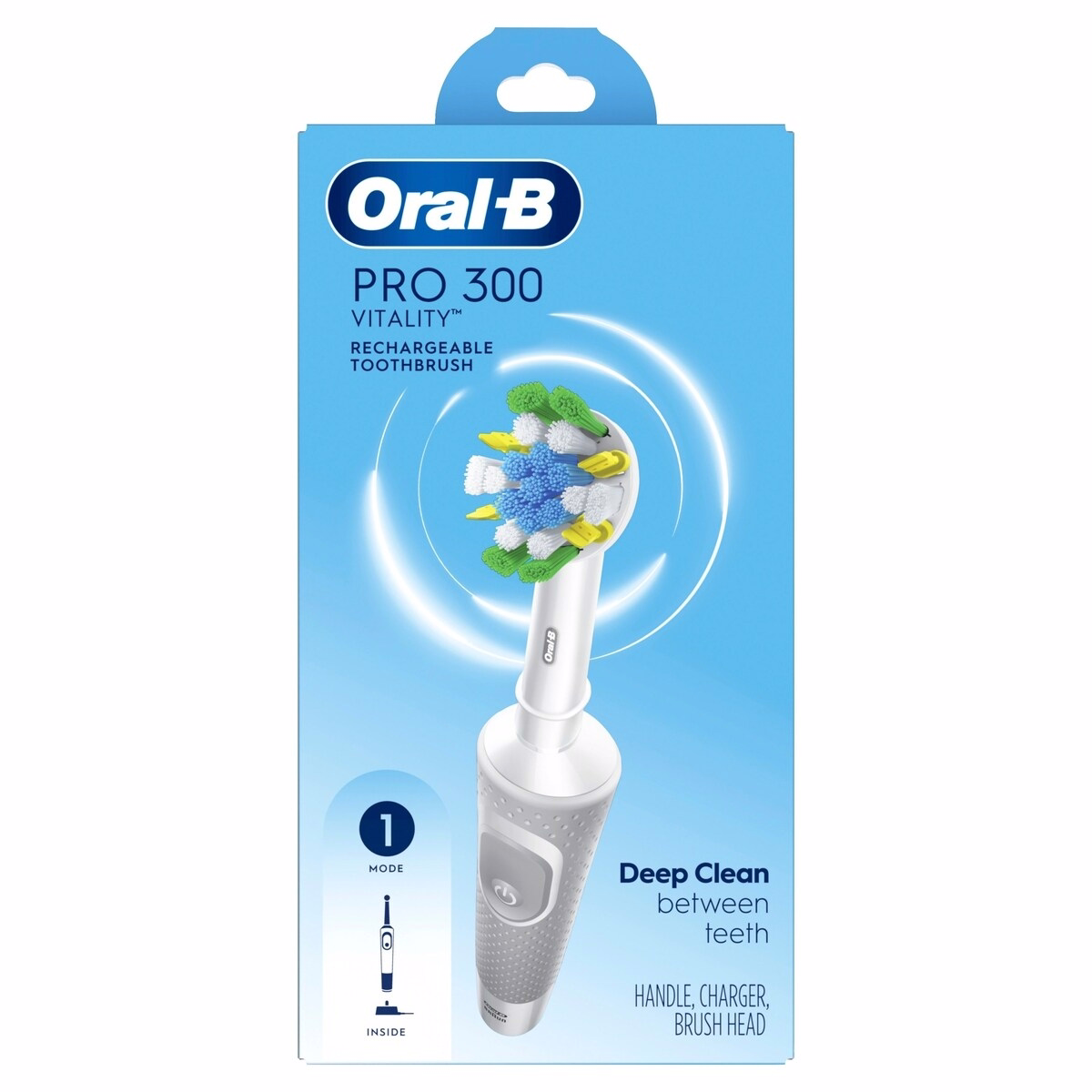 Oral-B Pro 300 Floss Action Vitality Electric Toothbrush with 1 Brush Head, Rechargeable, White