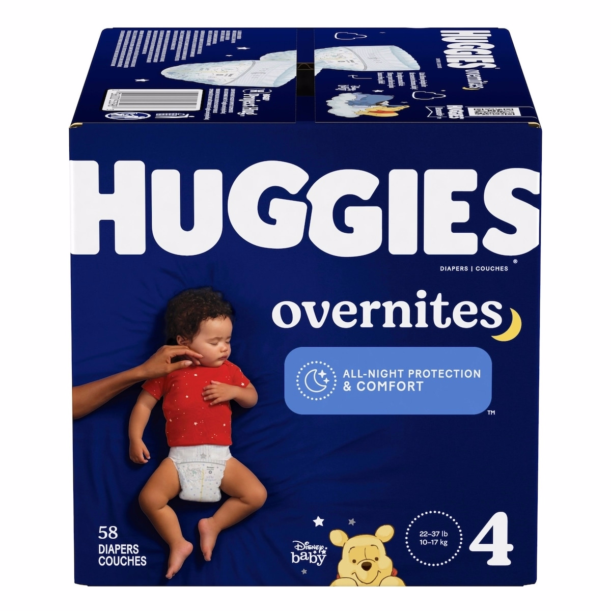 Overnites 夜間嬰兒尿布，4號（22-37 磅），58 片裝
