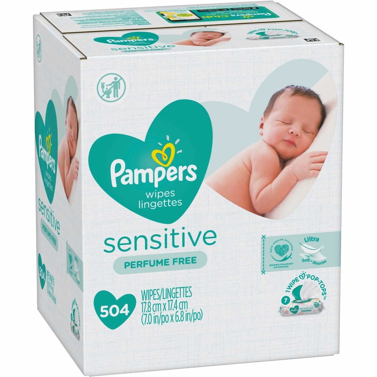 Pampers Baby Wipes Sensitive Perfume Free 7X Pop-Top Packs 504 Count
