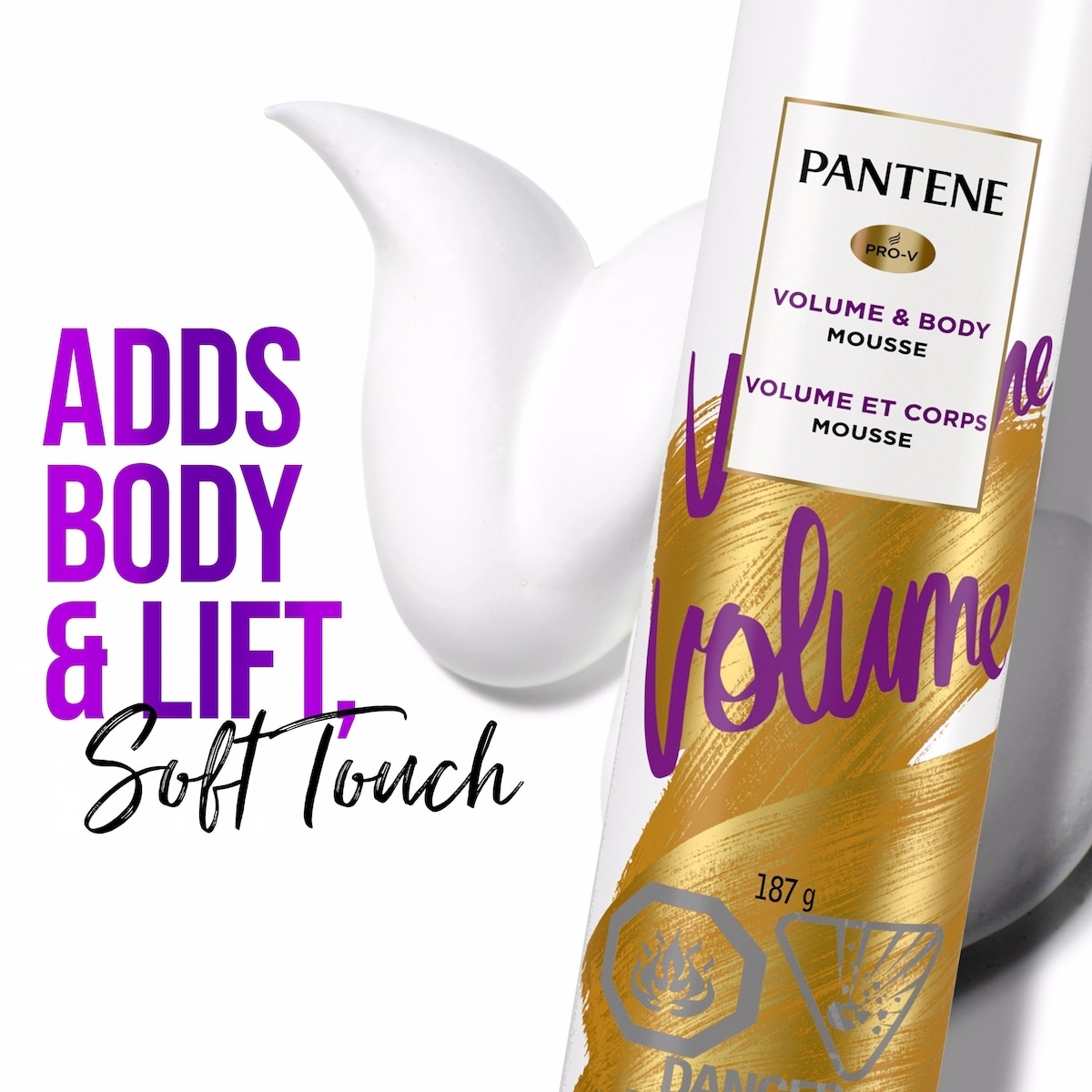 Pantene Pro-V Volume Body Boosting Mousse to Boost Fine, Flat Hair for Maximum Fullness, 187 g