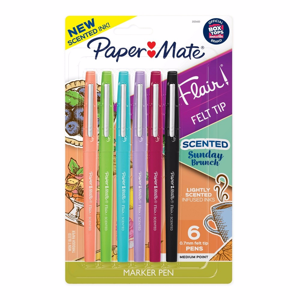 Paper Mate Flair Scented Felt Tip Pens, Assorted Sunday Brunch Scents and Colors, 0.7Mm, 6 Count Assorted
