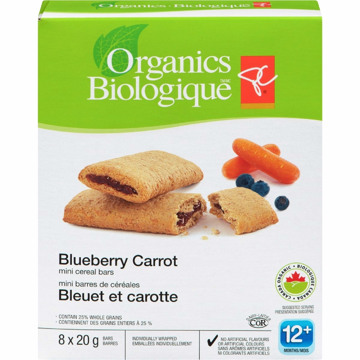 PC Organics Barre céréalière Myrtille Carotte