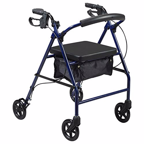 PCP Medical Rollator, Steel Frame, Fold up, Removable Back Support, Padded Seat, 8-inch Wheels, Blue, Adult (5311-BL)