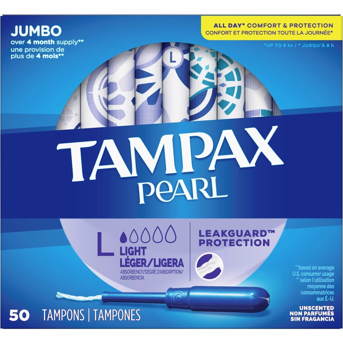 Pearl Tampons Light Absorbency, 50 Count
