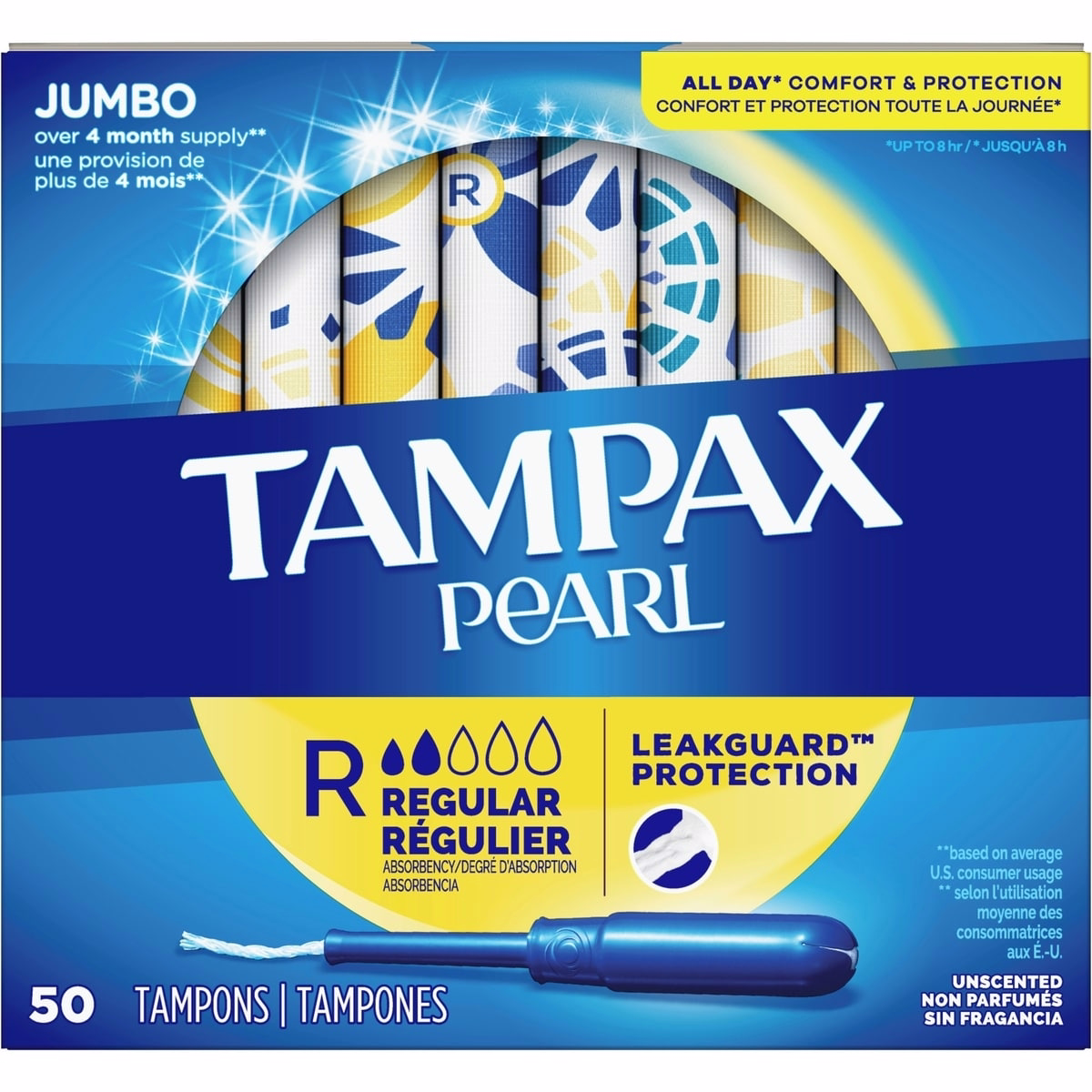 Pearl Tampons Regular Absorbency, 50 Count