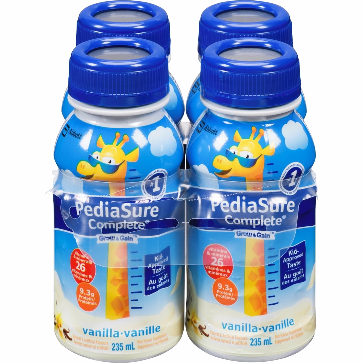 PediaSure Complete® 영양 보충제, 4 x 235 mL, 바닐라 맛 – DHA와 비타민이 함유된 어린이 영양 쉐이크로 체중 증가를 촉진할 때