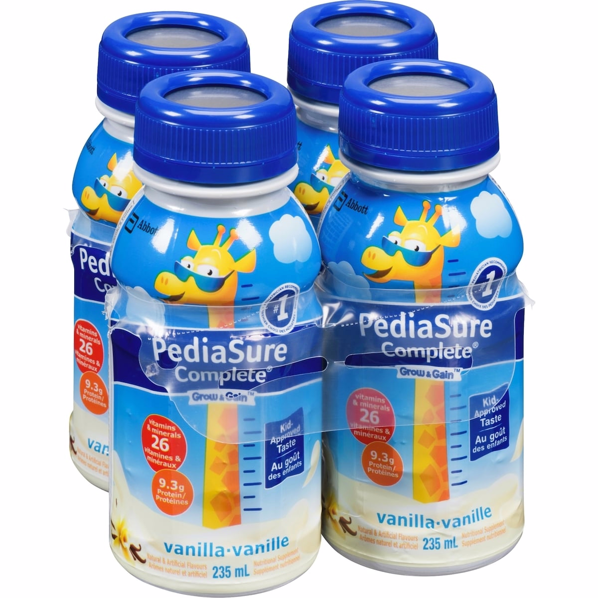 PediaSure Complete® 영양 보충제, 4 x 235 mL, 바닐라 맛 – DHA와 비타민이 함유된 어린이 영양 쉐이크로 체중 증가를 촉진할 때