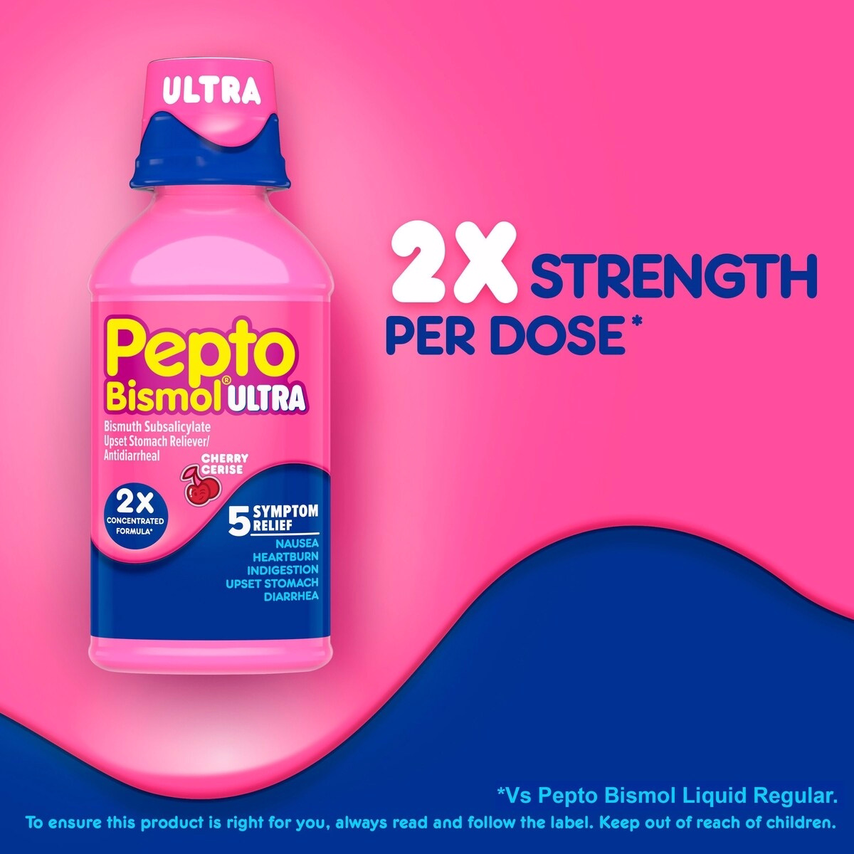 PEPTO LIQUID EXTRA STRENGTH CHERRY for Nausea, Heartburn, Upset Stomach, Indigestion, and Diarrhea, 12oz/350ML