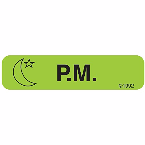 PHARMEX 1-350 Permanent Paper Label,"P.M", 1 9/16" x 3/8", Green (500 per Roll, 2 Rolls per Box)