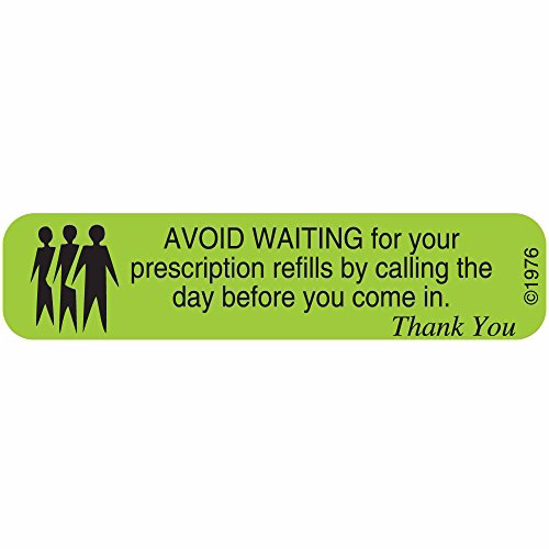 PHARMEX 1-50G 永久紙標籤，"避免等待"，1 9/16" x 3/8"，綠色（500 個/捲，2 捲/盒）