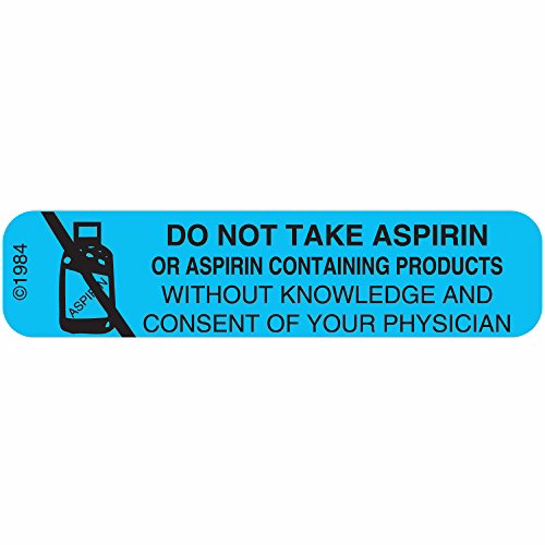 PHARMEX 1-83G Permanent Paper Label,"Dont TAKE Aspirin", 1 9/16" x 3/8", Blue (500 per Roll, 2 Rolls per Box)