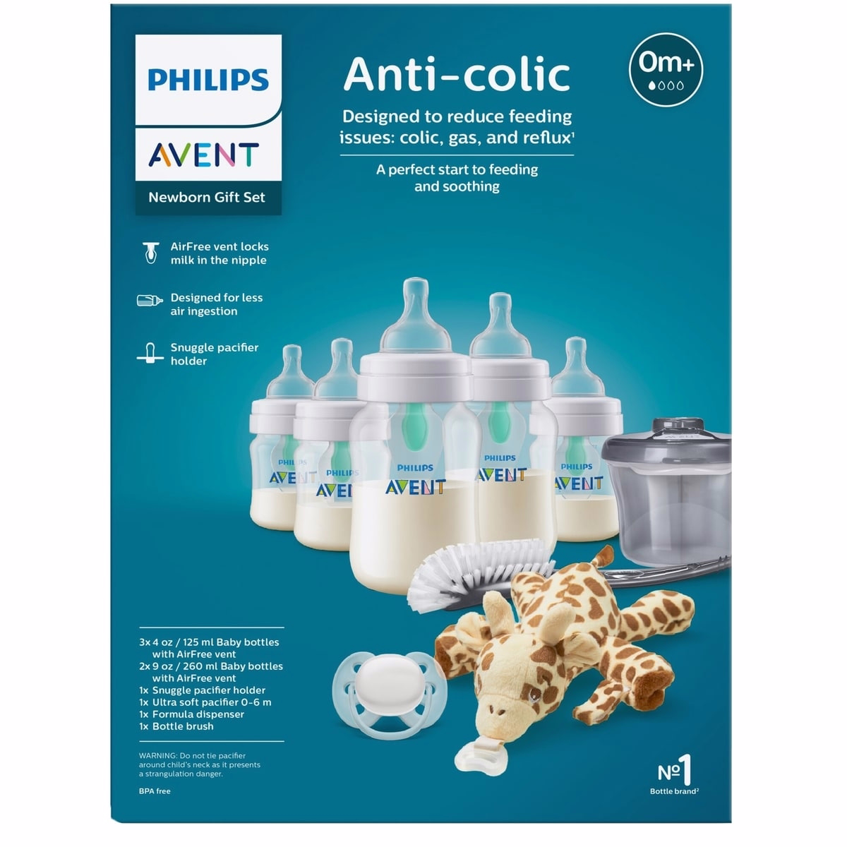 Philips Avent Anti-colic Baby Bottle With AirFree Vent Newborn Gift Set With Snuggle, Clear