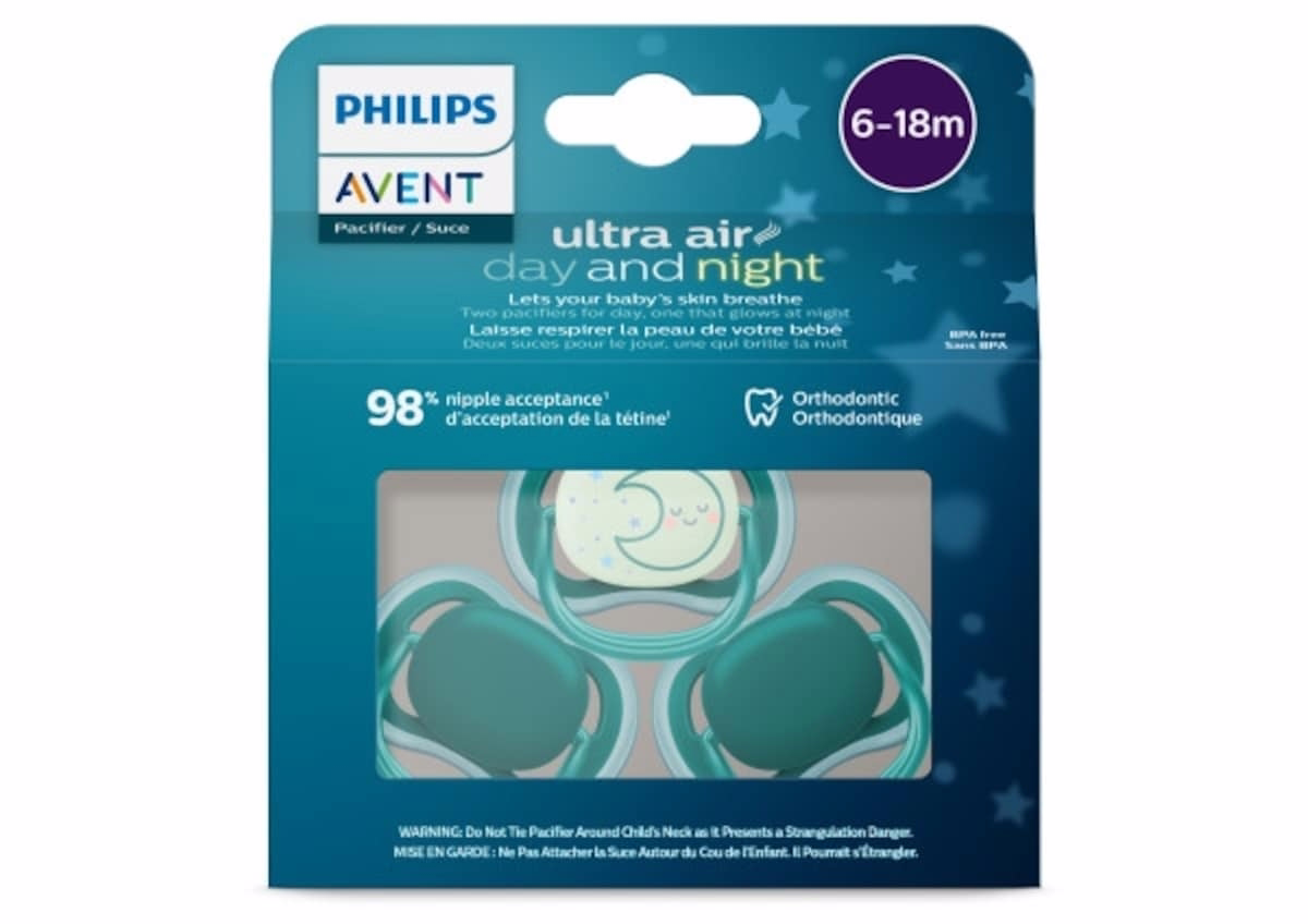 Philips Avent Ultra Air day time/night time Pacifier 6-18m, deep opal / sleeping moon, 3 pack, SCF085/68