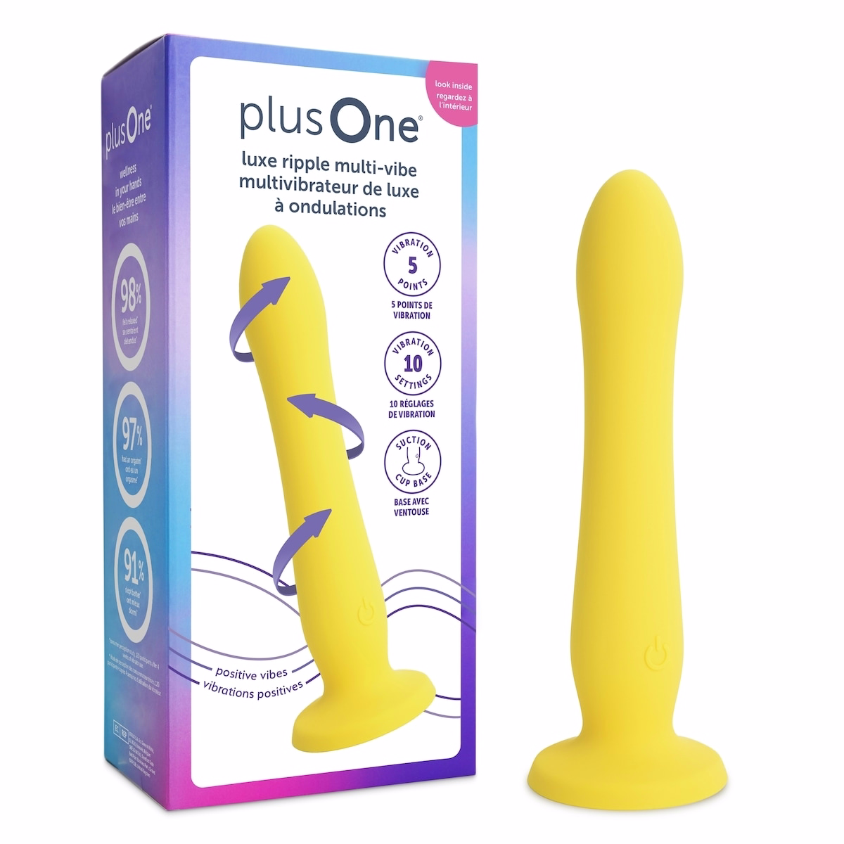 plusOne Luxe Ripple Multi Vibe – Vibrating Massager, Vibrating Dildo, 7 Vibration Modes, Rechargeable, Waterproof, Suction Cup Base, Body Safe Silicon