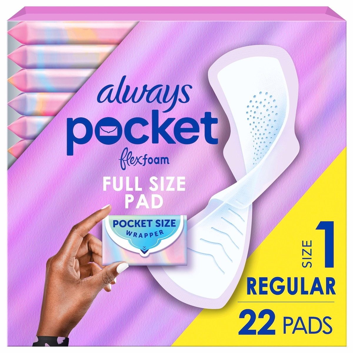 Always 口袋式 FlexFoam 女性護墊，尺寸1，常規款，帶翼，無香