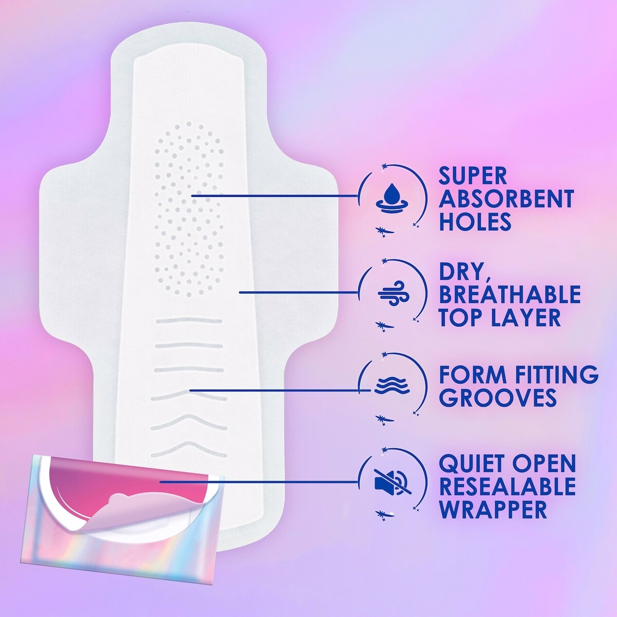 Pocket Feminine Pads with FlexFoam, Size 2, Heavy Flow, with Wings, Unscented Pocket Feminine Pads with FlexFoam, Size 2, Heavy Flow, with Wings, Unscented