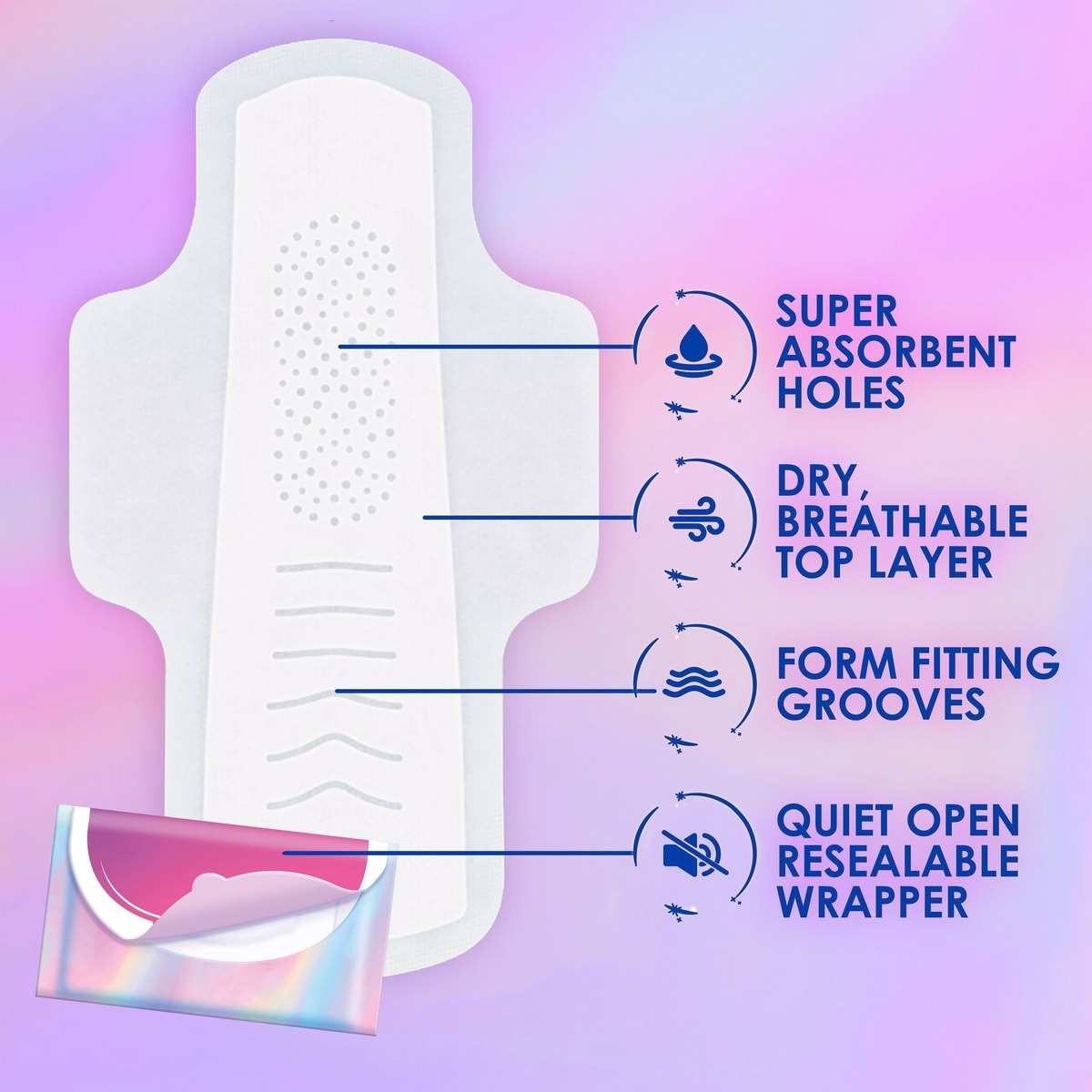 Pocket Feminine Pads with FlexFoam, Size 2, Heavy Flow, with Wings, Unscented Pocket Feminine Pads with FlexFoam, Size 2, Heavy Flow, with Wings, Unscented