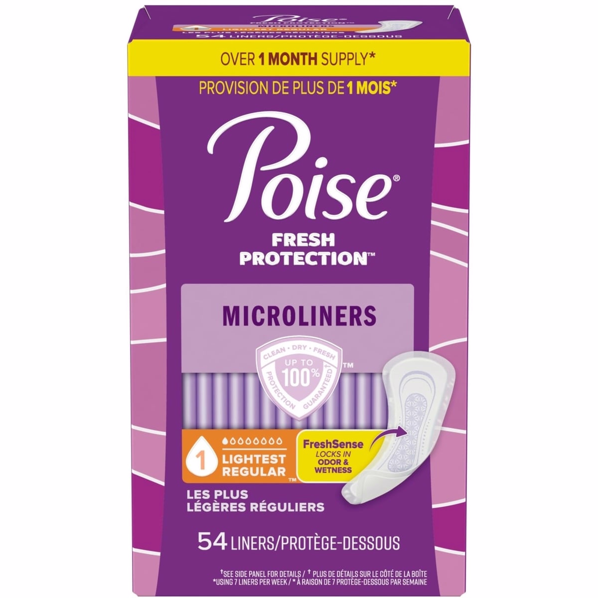 Poise Daily Microliners, Incontinence Panty Liners, 1 Drop Lightest Absorbency, Regular Length
