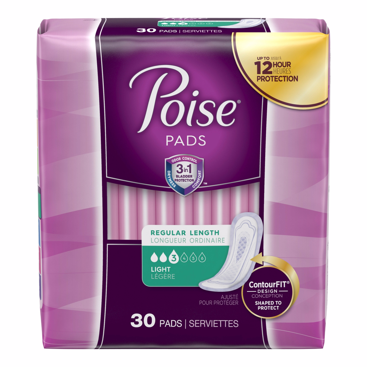 Poise protections d'incontinence post-partum pour femmes - Absorption légère, longueur régulière