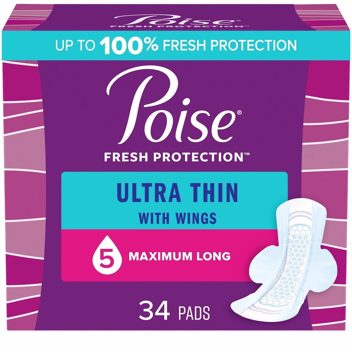 Poise Ultra Thin Postpartum Incontinence Pads, Maximum Absorbency, Long Length, 20 Count