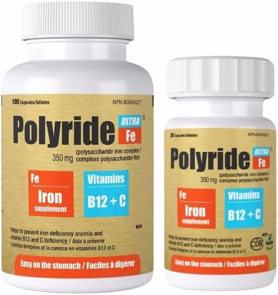 Polyride Fe Ultra Iron Complex with B12 and Vitamin C - 100 Capsules for Optimal Iron Support