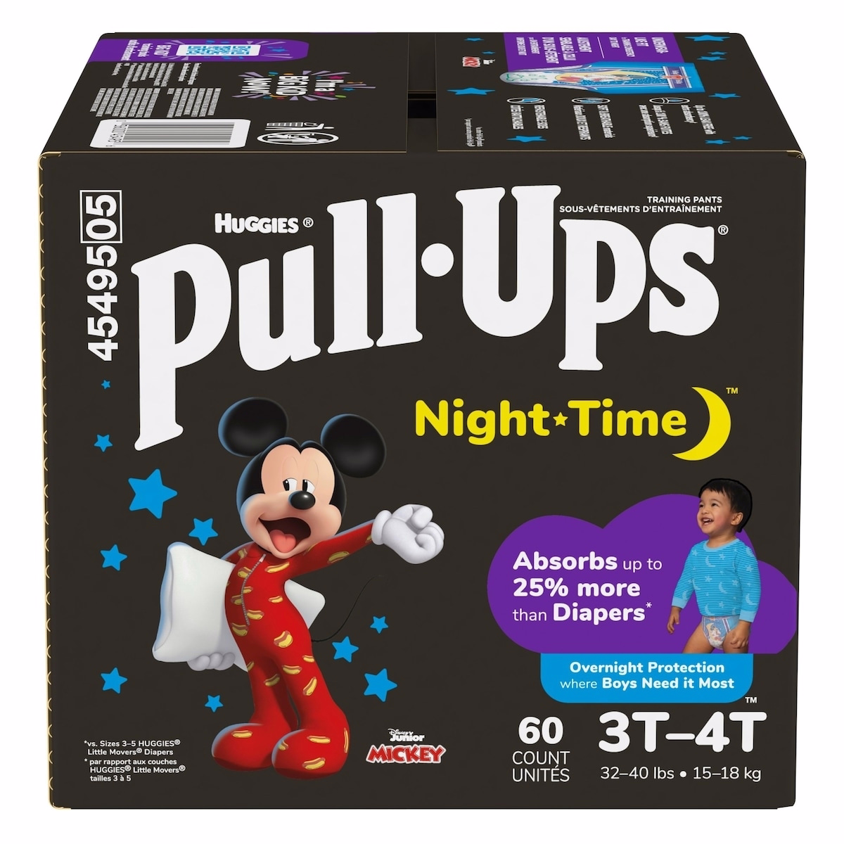 Pull-Ups Pantalons d'entraînement de nuit pour garçons, 3T-4T, 60 pièces