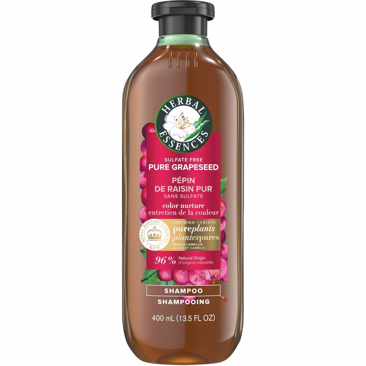 Pure Grapeseed Colour Nurture Sulfate Free Shampoo, Hair Protection and Colour Nourishment, with Certified Camellia Oil and Aloe Vera, For All Hair Ty