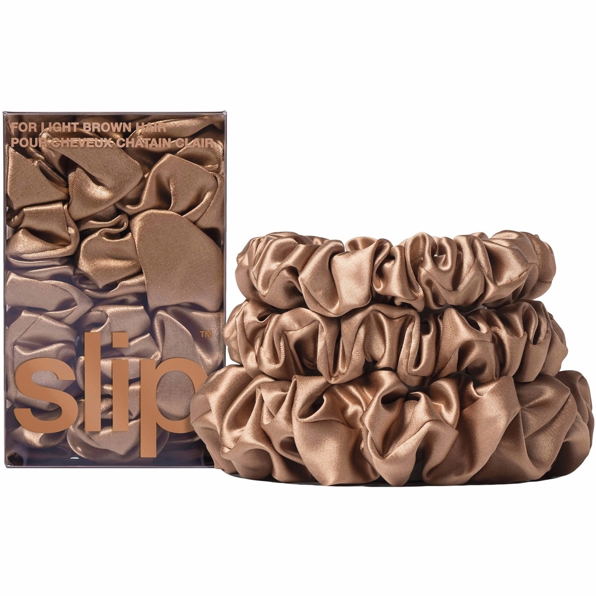 Pure Silk Back To Basics Assorted Scrunchies - Light Brown