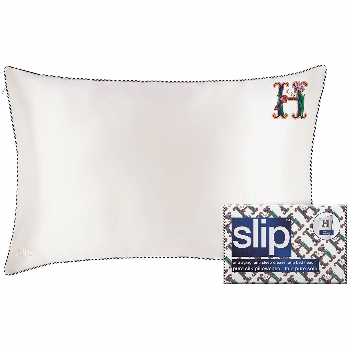 Pure Silk Initial Collection Queen Pillowcase - White