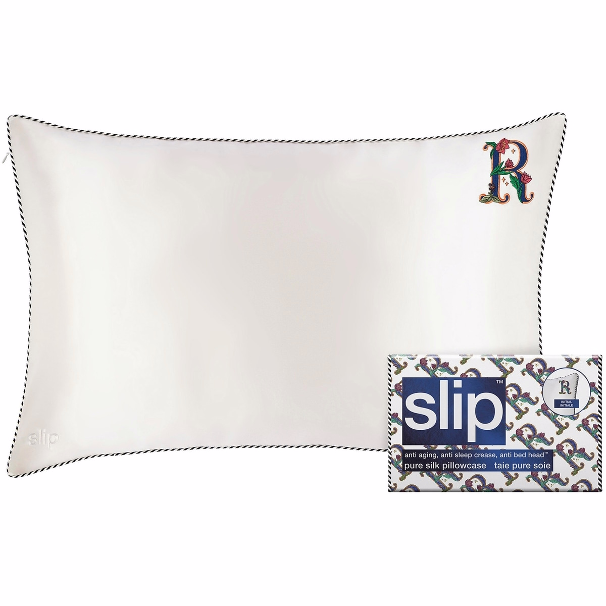 Pure Silk Initial Collection Queen Pillowcase - White