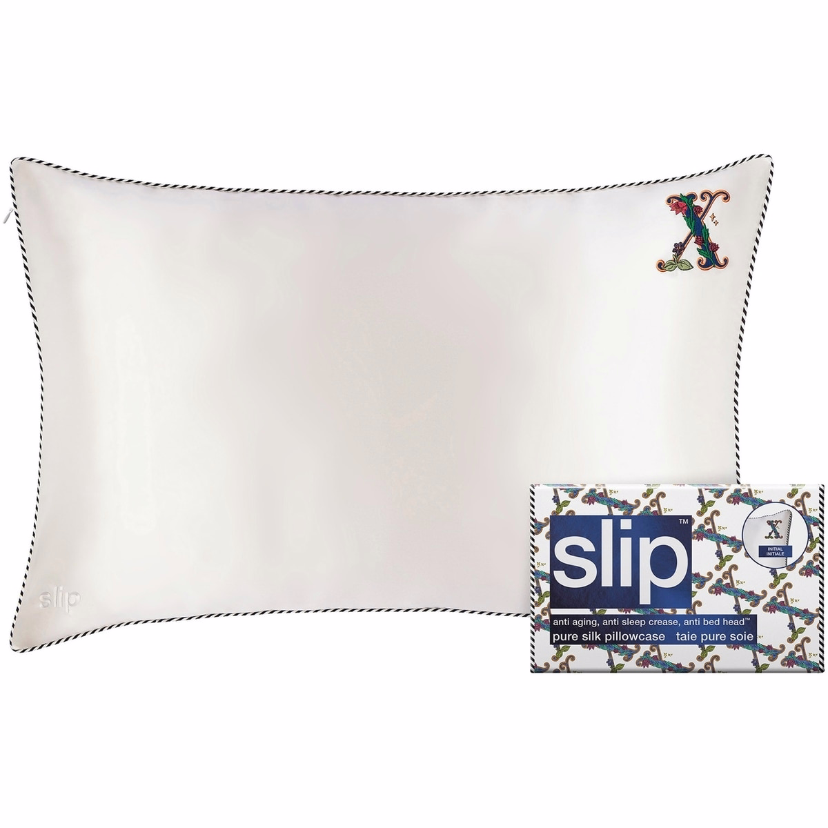 Slip ピュアシルク イニシャルコレクション クイーン ピローケース - ホワイト