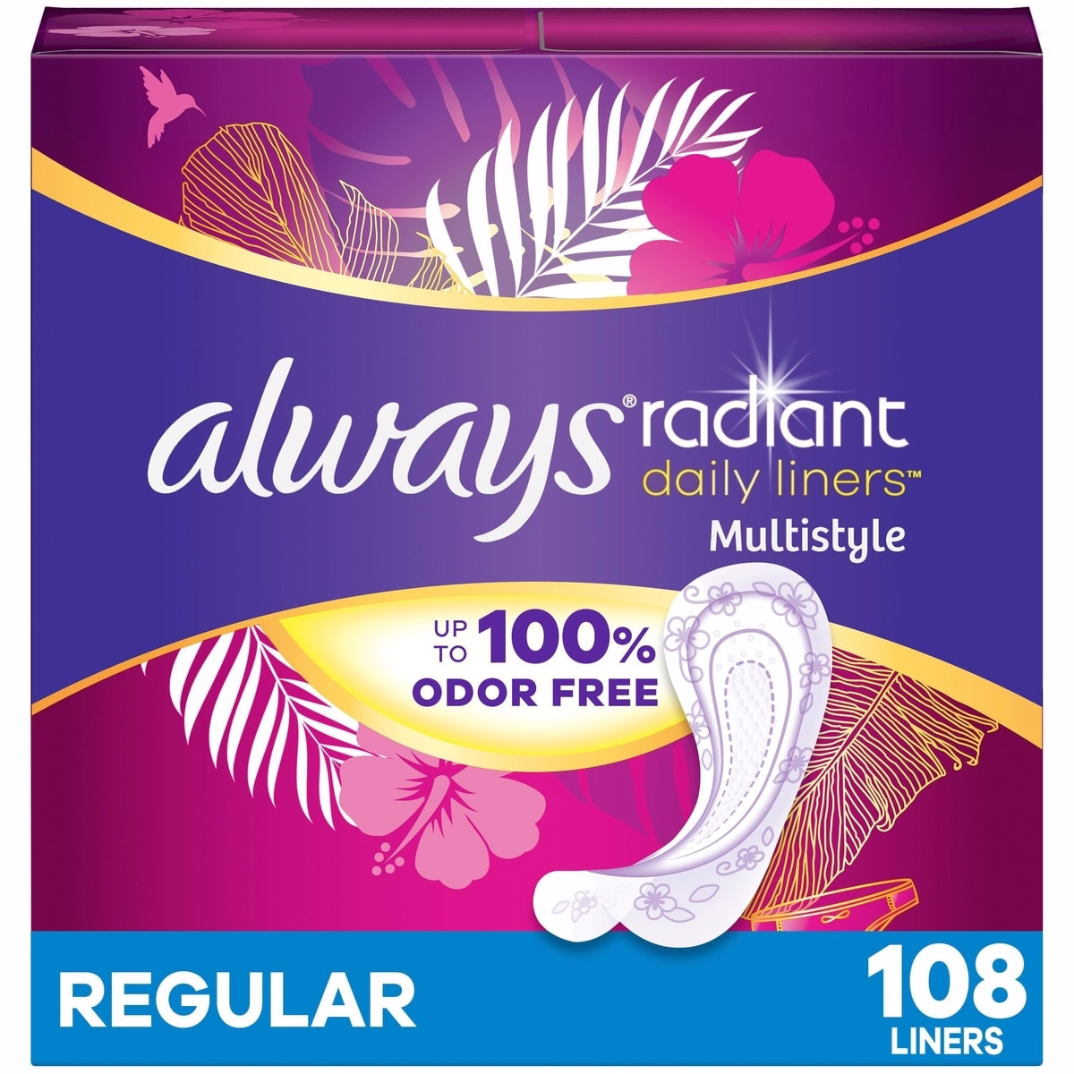 Radiant Daily Multistyle Liners Regular, Unscented, Up to 100% Odor-free