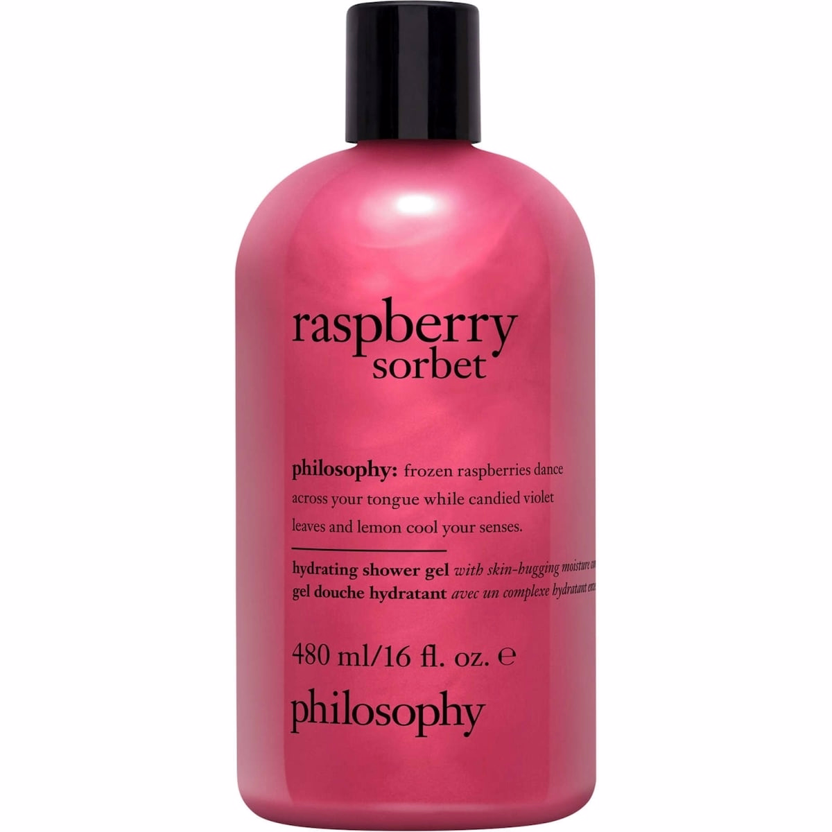 raspberry sorbet shampoo, shower gel & bubble bath for women, cleanses, conditions, softens skin & hair