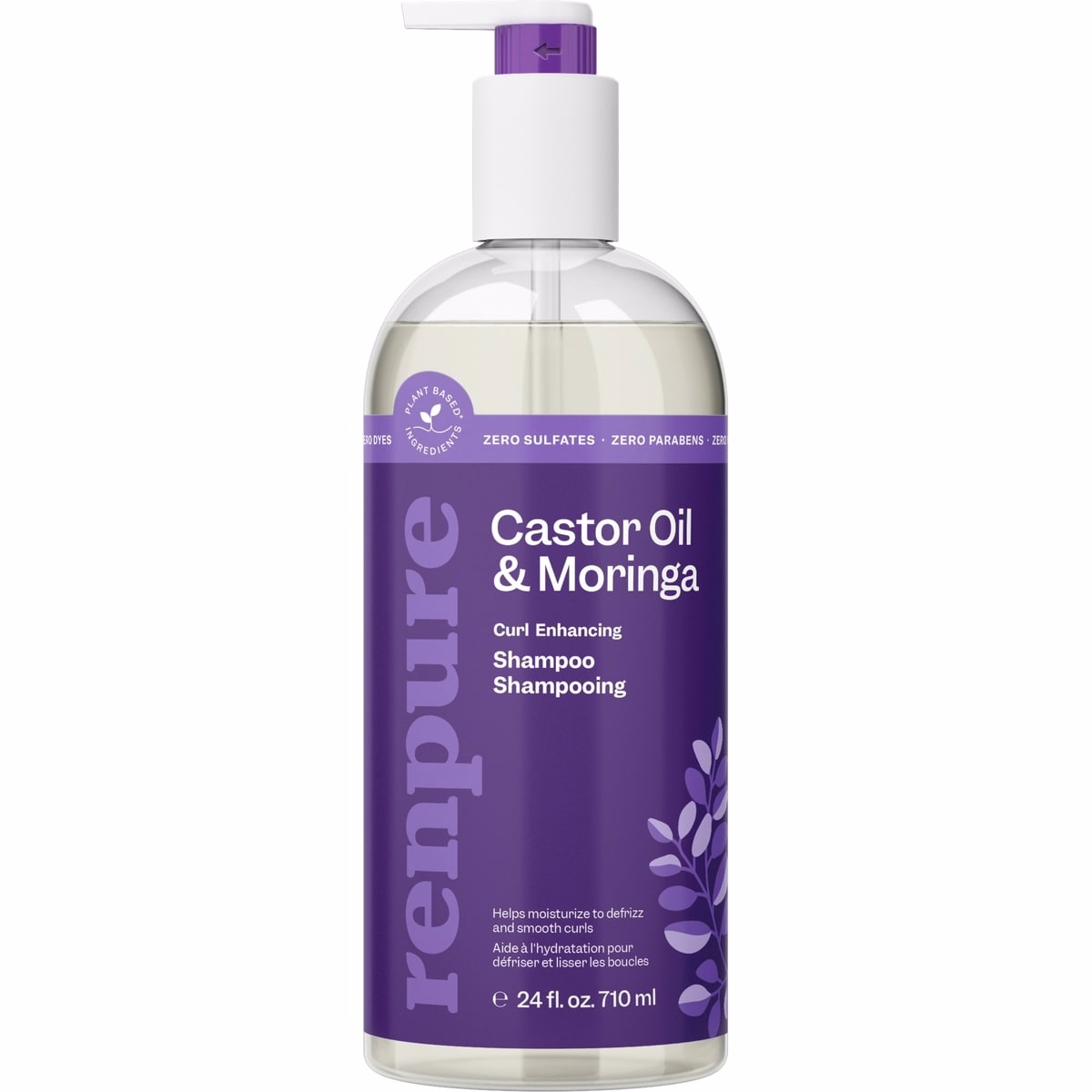Renpure Castor Oil & Moringa Plant-Based Shampoo - 컬 강화 - 보습되고 다루기 쉬운 매끄러운 컬을 위한 - Castor Oil & Moringa Seed Oil 포함 - 웨이브에서 곱슬 머리용