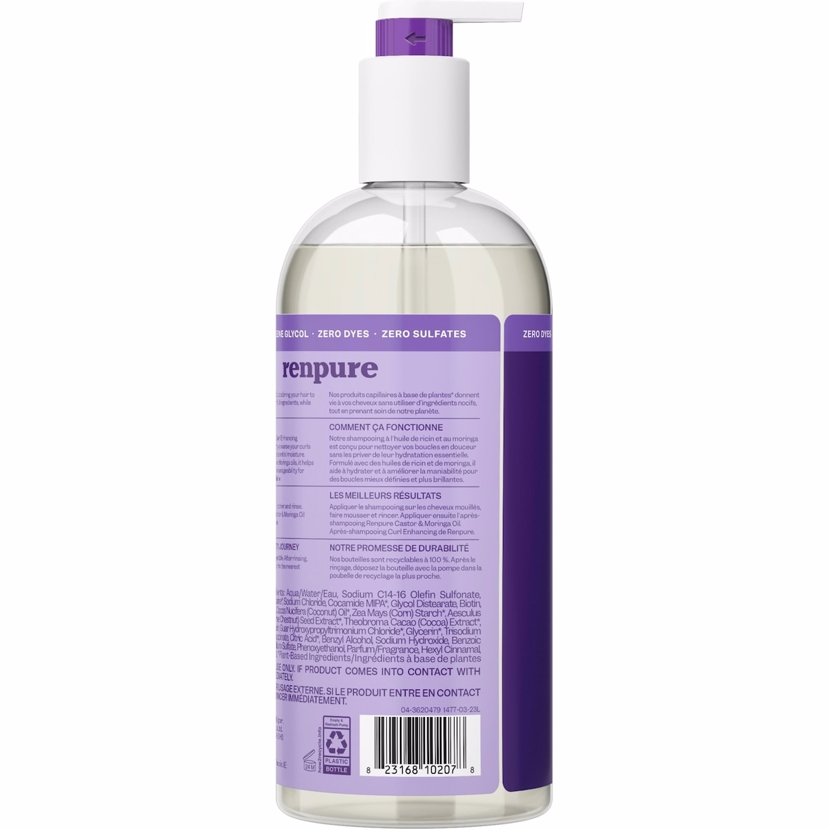 Renpure Castor Oil & Moringa Plant-Based Shampoo - 컬 강화 - 보습되고 다루기 쉬운 매끄러운 컬을 위한 - Castor Oil & Moringa Seed Oil 포함 - 웨이브에서 곱슬 머리용