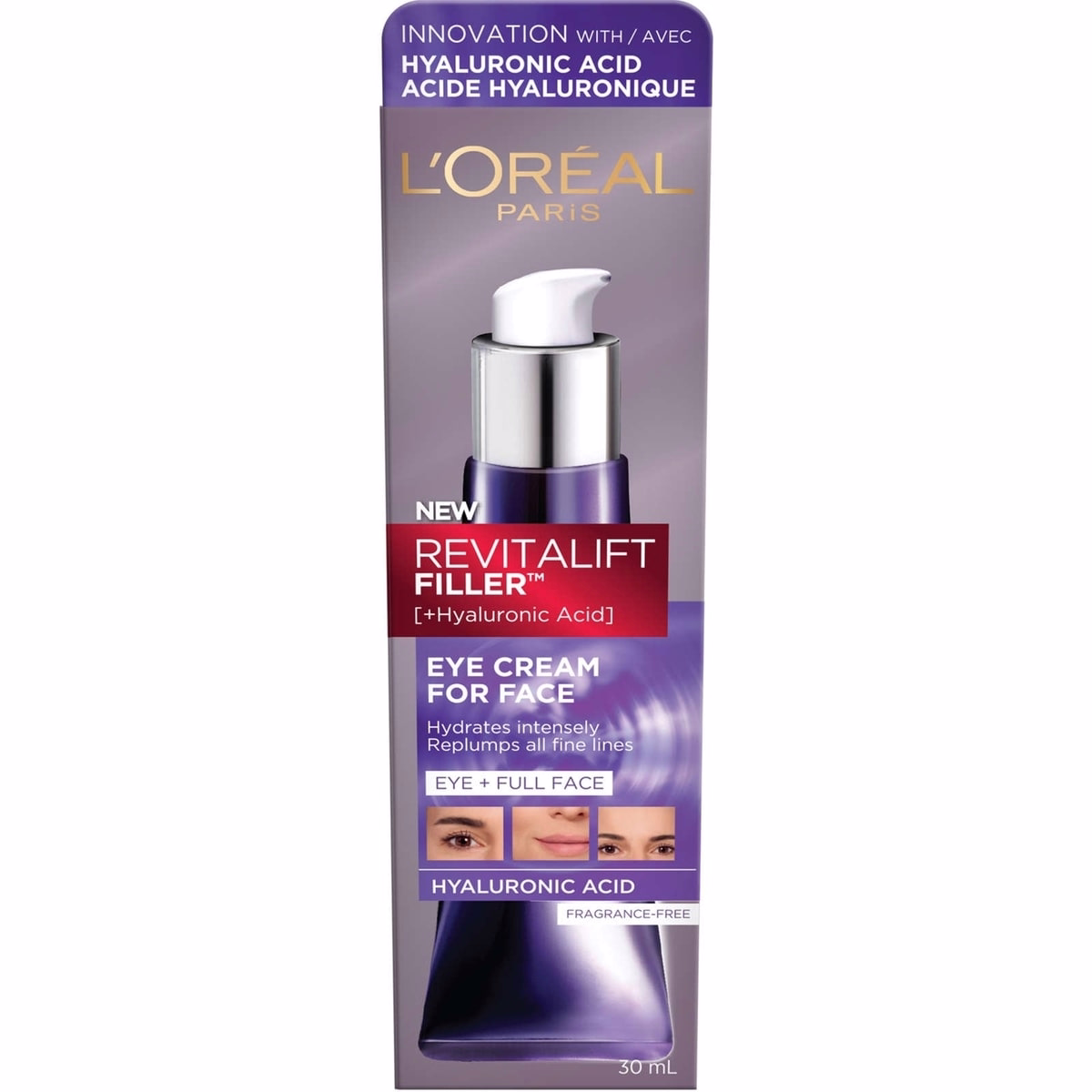 Revitalift Filler Eye Cream for Face Moisturizer with Hyaluronic Acid, Fragrance Free, Alcohol Free