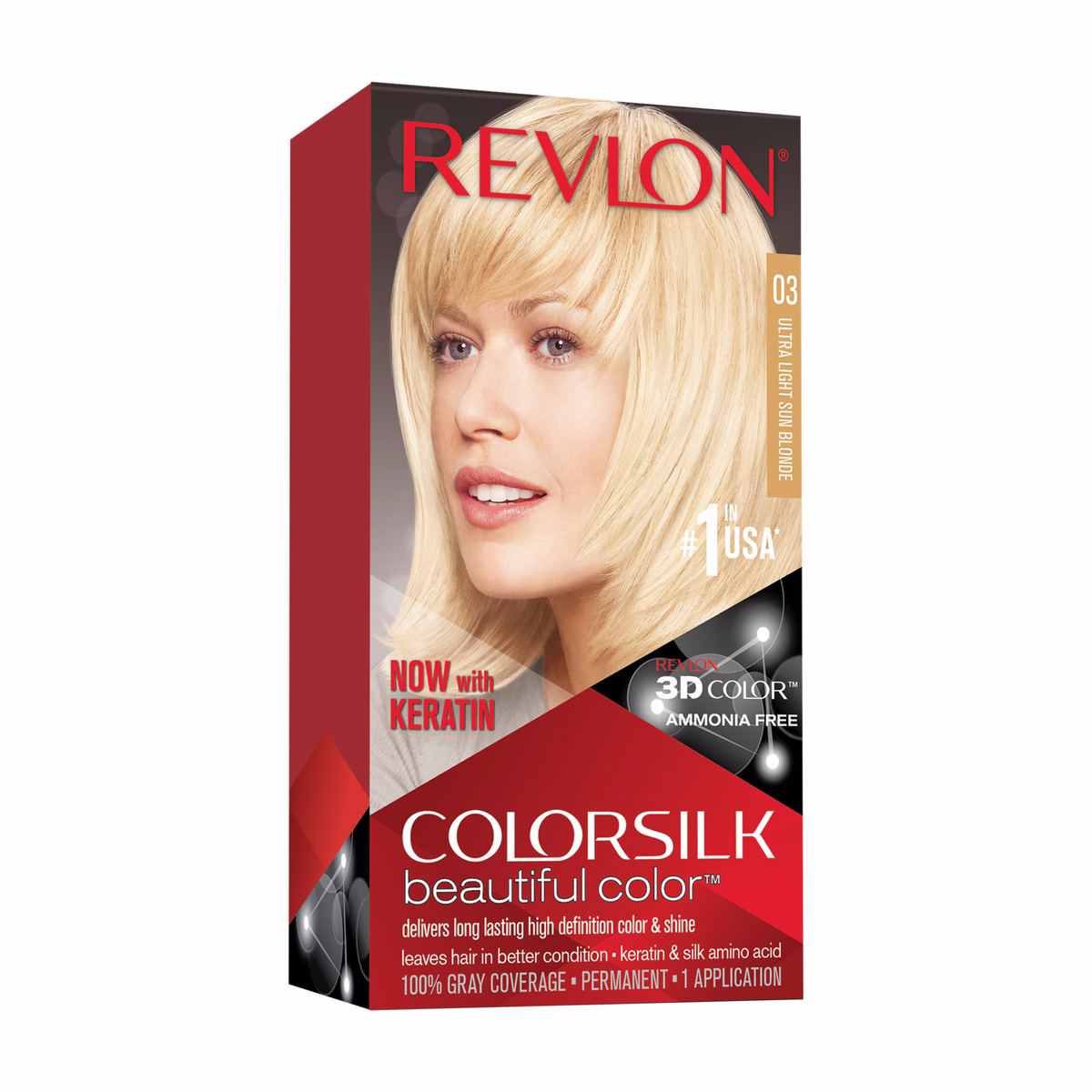Revlon Colorsilk Beautiful Color, Permanent Hair Dye With Keratin, 100% Gray Coverage, Ammonia Free, 3 Ultra Light Sun Blonde
