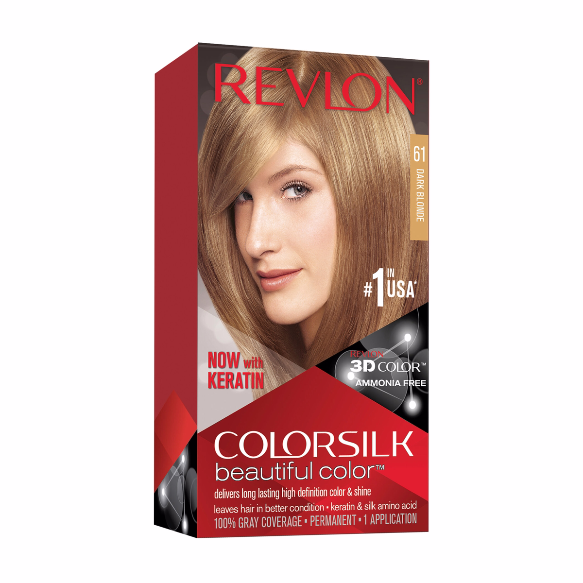 Revlon Colorsilk Beautiful Color, Permanent Hair Dye With Keratin, 100% Gray Coverage, Ammonia Free, 61 Dark Blonde