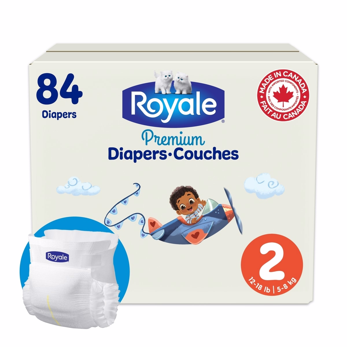Royale Premium Diapers, Super Pack, Size 2 - 84 Count, Disposable Baby Diapers