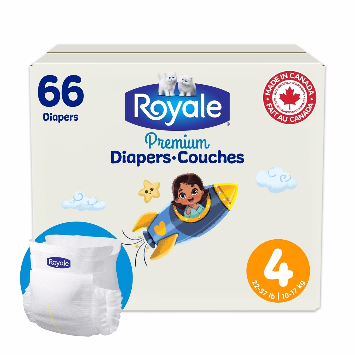 Royale Premium Diapers, Super Pack, Size 4 - 66 Count, Disposable Baby Diapers