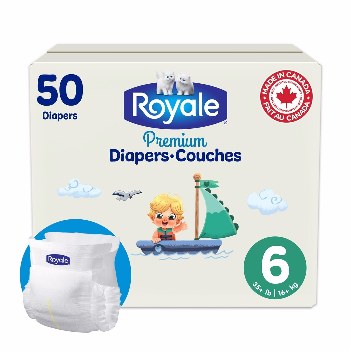 Royale Premium Diapers, Super Pack, Size 6 - 50 Count, Disposable Baby Diapers