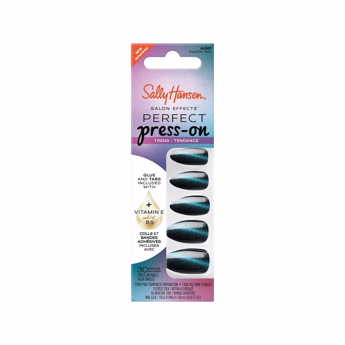Salon Effects Perfect Press-On Nails Sapphire Spin – 完璧なネイル、塗布は簡単、長持ち