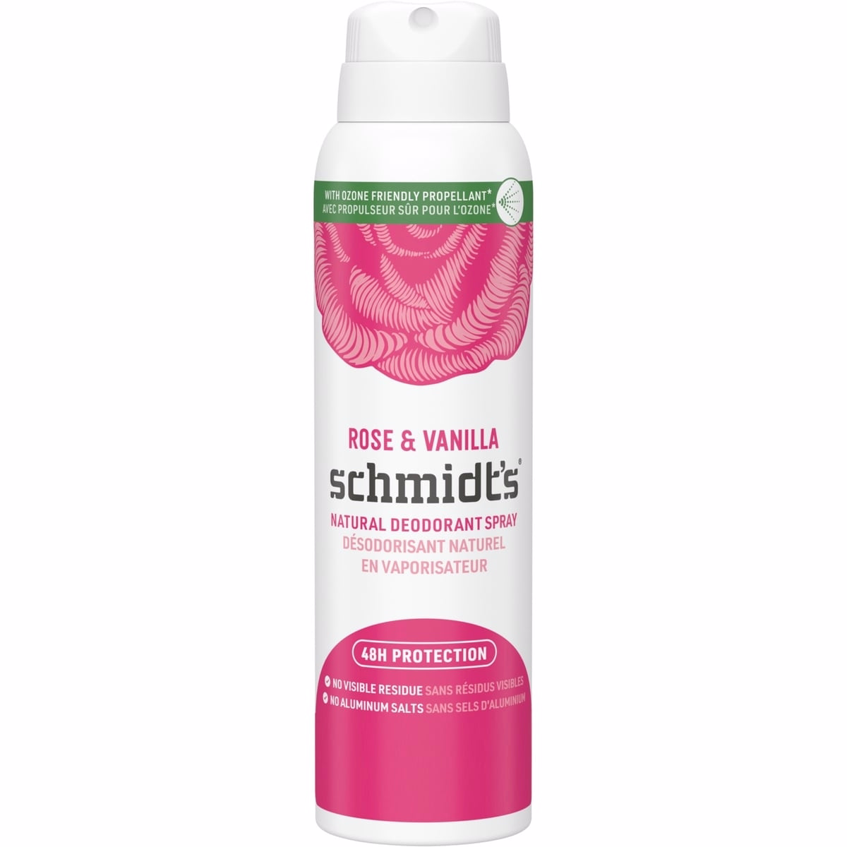 Schmidt's  Natural Deodorant Spray for women and men, Rose & Vanilla with 48H odour protection, no aluminum, no white marks, cruelty-free, vegan deodo