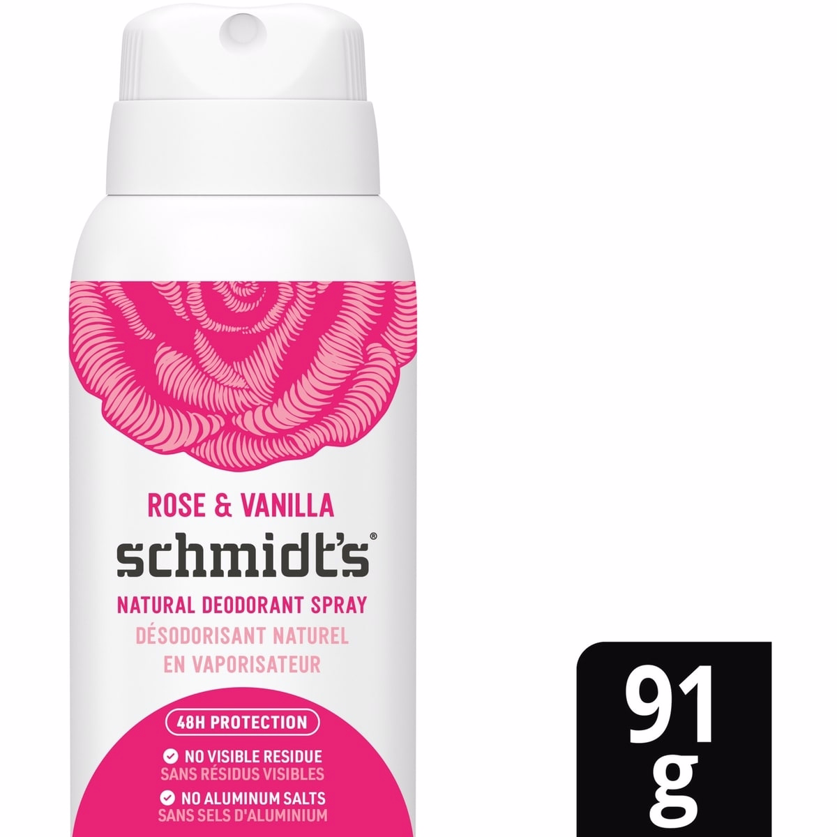 Schmidt's  Natural Deodorant Spray for women and men, Rose & Vanilla with 48H odour protection, no aluminum, no white marks, cruelty-free, vegan deodo