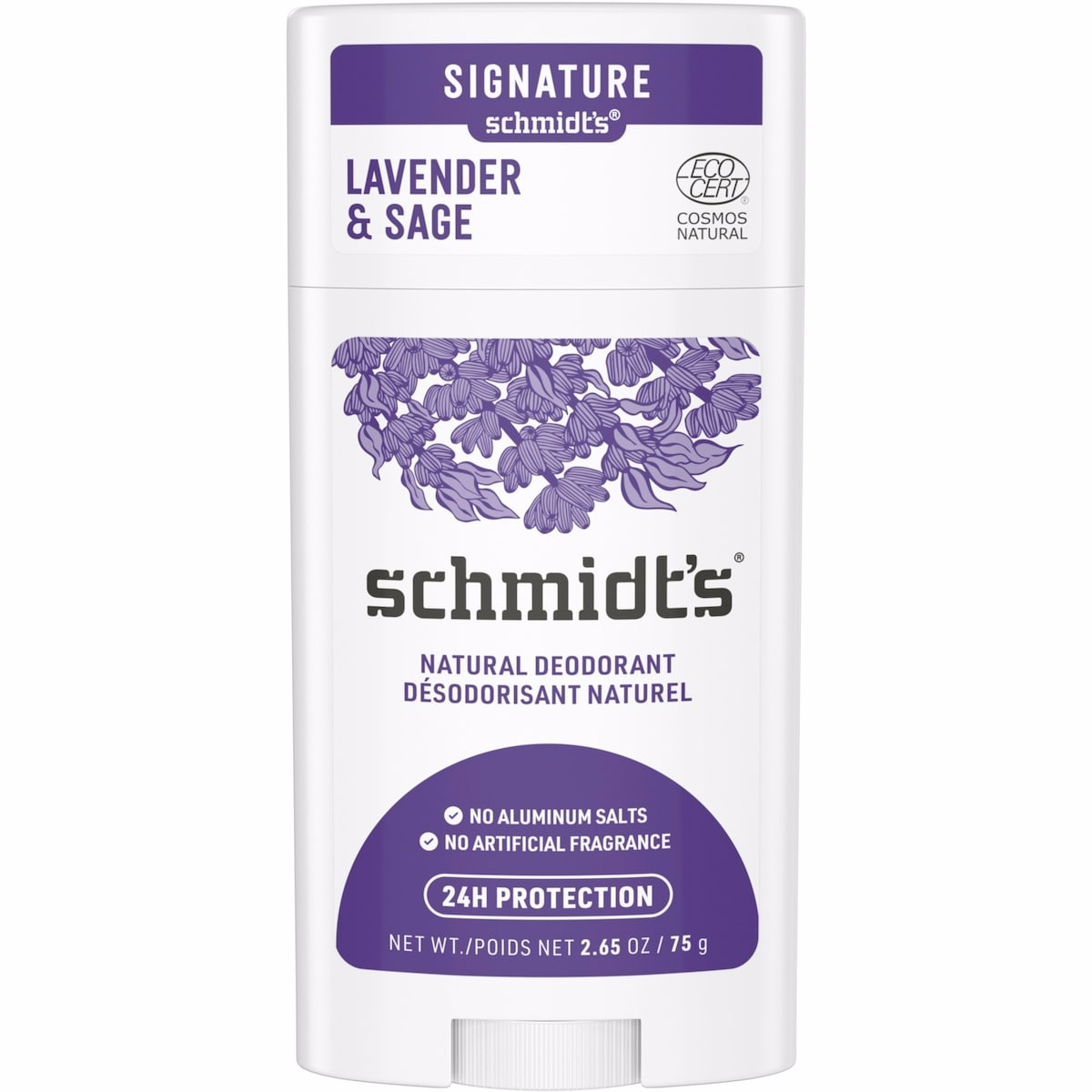 Schmidt's Déodorant d'origine naturelle Protection 48 heures Lavande et Sauge Déodorant pour hommes et femmes 75 g