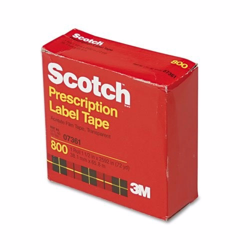 Scotch Prescription Label Tape  Acetate Film Tape  Transparent 800  1 ? in by 2 1/2 in  1 Ea