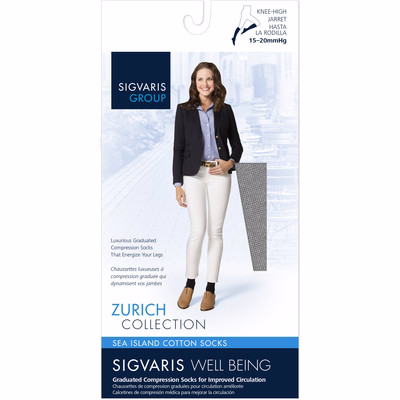 Sea Island Cotton 151ca99 15-20mmhg Womens Closed Toe, Calf Socks - Black, Size A