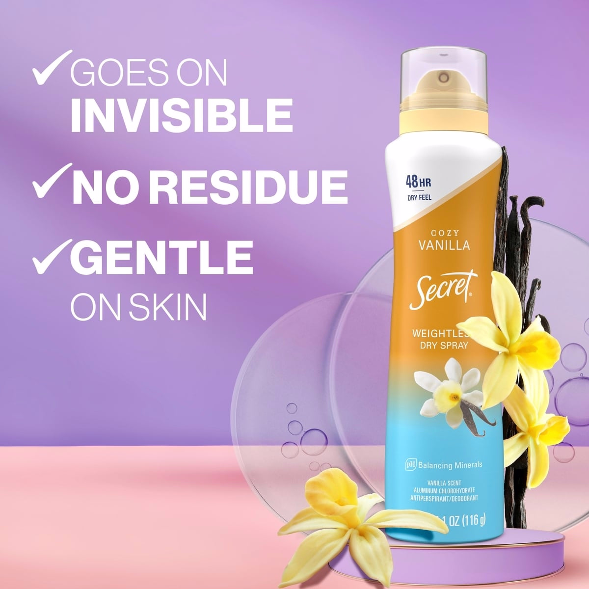 Secret Antiperspirant Deodorant Spray Vanilla+Argan Oil 116g